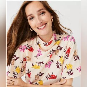 Ann Taylor Petite Floral Cowl Neck Flutter Sleeve Top XS petite
